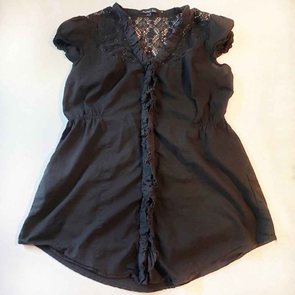 Mustard Seed Small Ladies Button Down Ruffle Top